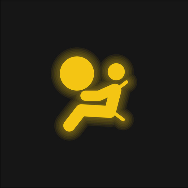 Ikona žlutého zářícího neonu airbagu - Vektor, obrázek