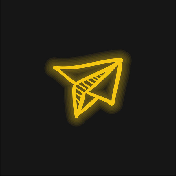 Airplane Toy Of Folded Paper yellow glowing neon icon - Vector, Image