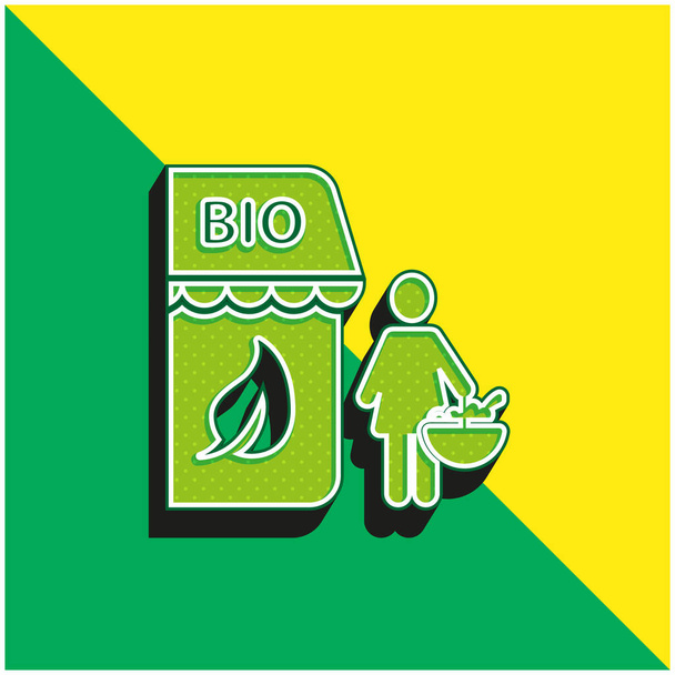 Bio Store Grünes und gelbes modernes 3D-Vektorsymbol-Logo - Vektor, Bild
