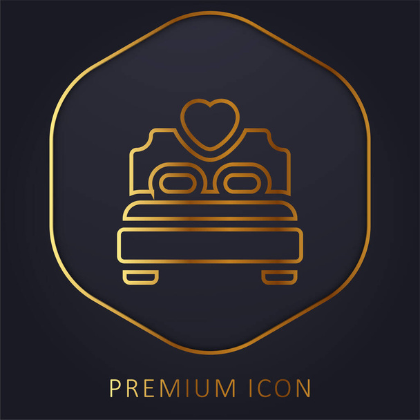Cama línea dorada logotipo premium o icono - Vector, Imagen