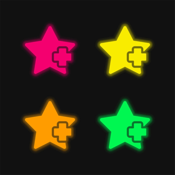 Add Star négy színű izzó neon vektor ikon - Vektor, kép