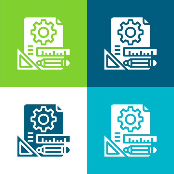 Blueprint Set di icone minime a quattro colori piatte - Vettoriali, immagini