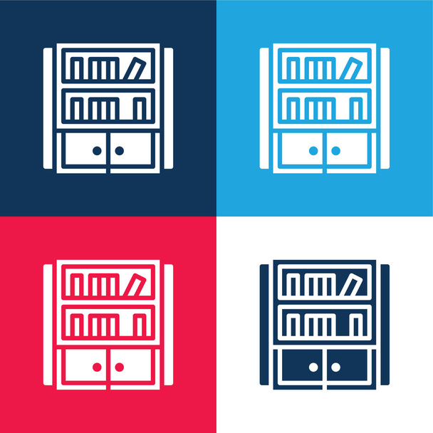 Bücherregal blau und rot vier Farben minimales Icon-Set - Vektor, Bild