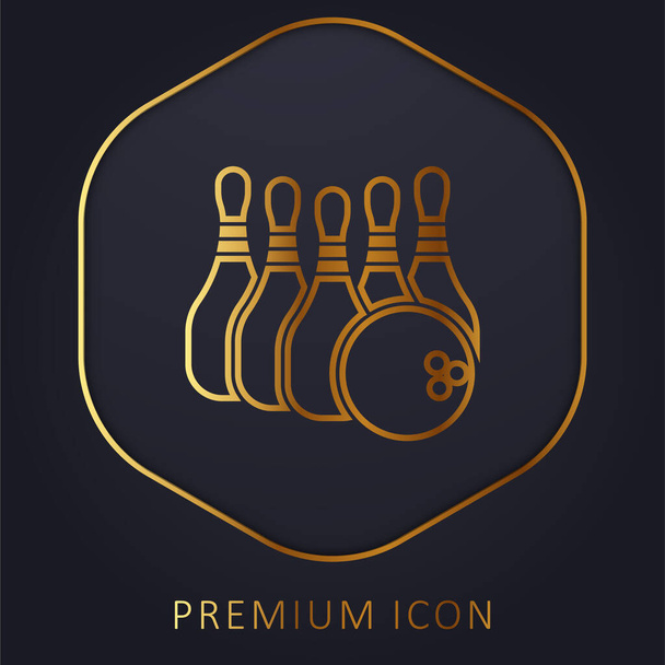 Bowling golden line premium logo or icon - Vector, Image