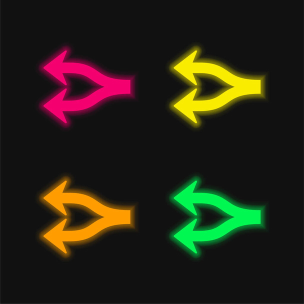 Pfeil Gabel vier Farbe leuchtenden Neon-Vektor-Symbol - Vektor, Bild
