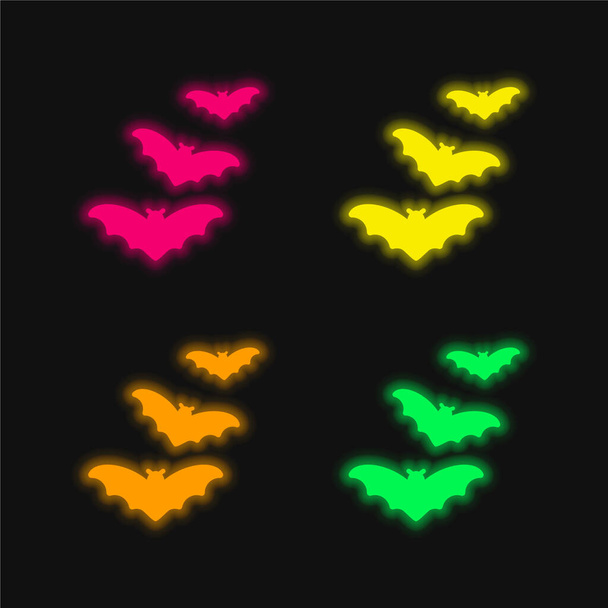 Denevérek négy színű izzó neon vektor ikon - Vektor, kép