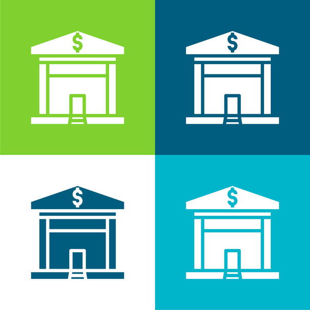 Banco Flat quatro cores conjunto de ícones mínimos - Vetor, Imagem