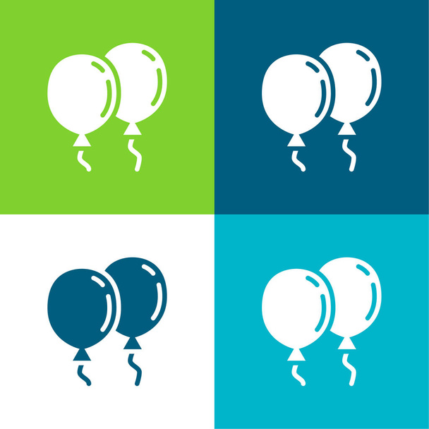 Μπαλόνια Επίπεδη τεσσάρων χρωμάτων ελάχιστη σύνολο εικονιδίων - Διάνυσμα, εικόνα
