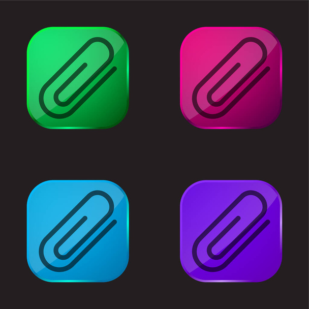 Pièce jointe icône de bouton en verre de quatre couleurs - Vecteur, image