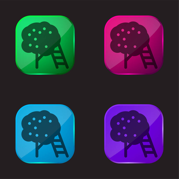 Apple Tree four color glass button icon - Vector, Image
