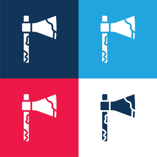 Axe blue and red four color minimal icon set - Vector, Image