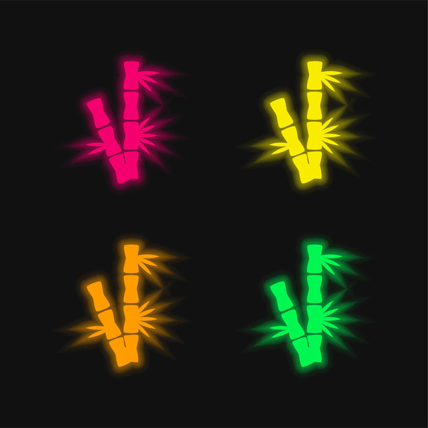 Bamboo Branches four color glowing neon vector icon - Vector, Image