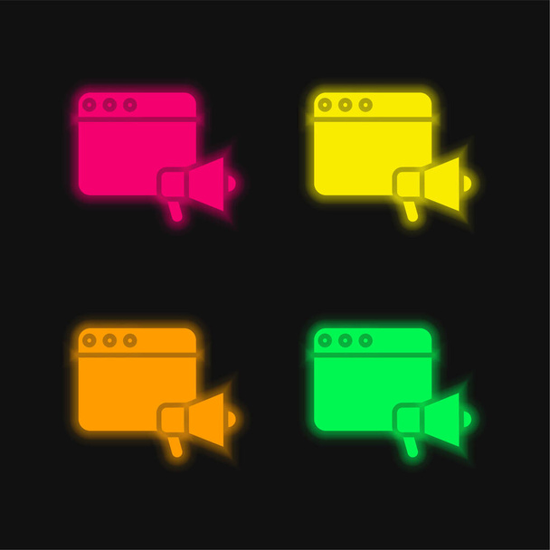 Aankondiger vier kleuren gloeiende neon vector pictogram - Vector, afbeelding