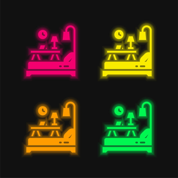 Υπνοδωμάτιο τέσσερα χρώμα λαμπερό νέον διάνυσμα εικονίδιο - Διάνυσμα, εικόνα