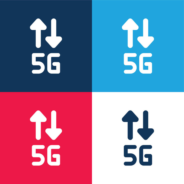 5g azul y rojo conjunto de iconos mínimo de cuatro colores - Vector, imagen