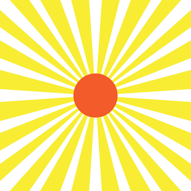 Absztrakt sárga csíkos sugár vörös napfény háttérrel. Lapos kialakítású vektor és ábra  - Vektor, kép