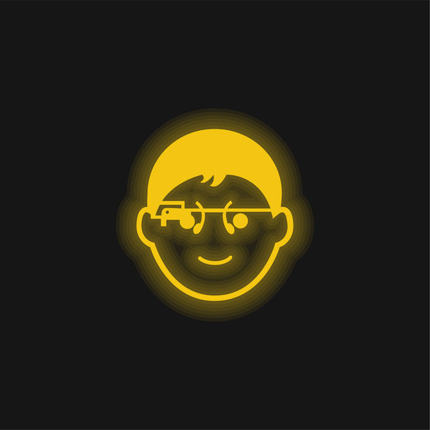 Fiú a Google Szemüveg sárga izzó neon ikon - Vektor, kép