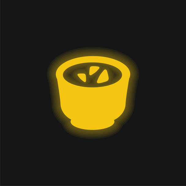 Bowl szósszal Szusi sárga izzó neon ikon - Vektor, kép