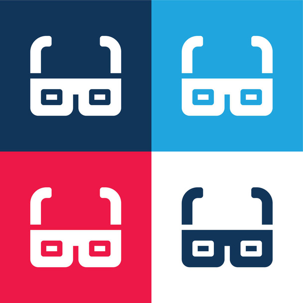Gafas 3D azul y rojo de cuatro colores mínimo icono conjunto - Vector, Imagen