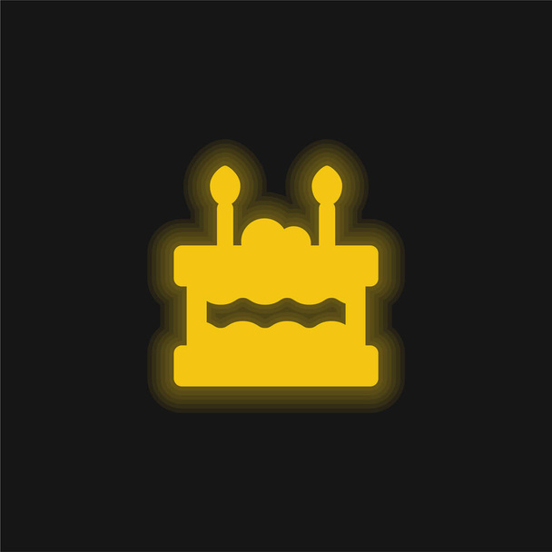 Икона дня рождения торт желтый светящийся неон - Вектор,изображение