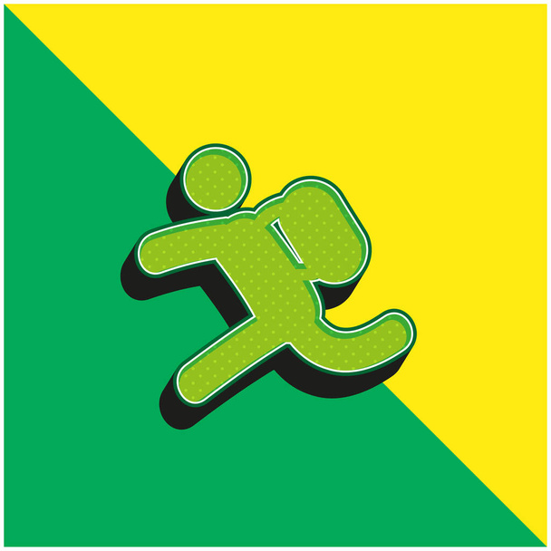 Backpacker Running Green ja keltainen moderni 3d vektori kuvake logo - Vektori, kuva