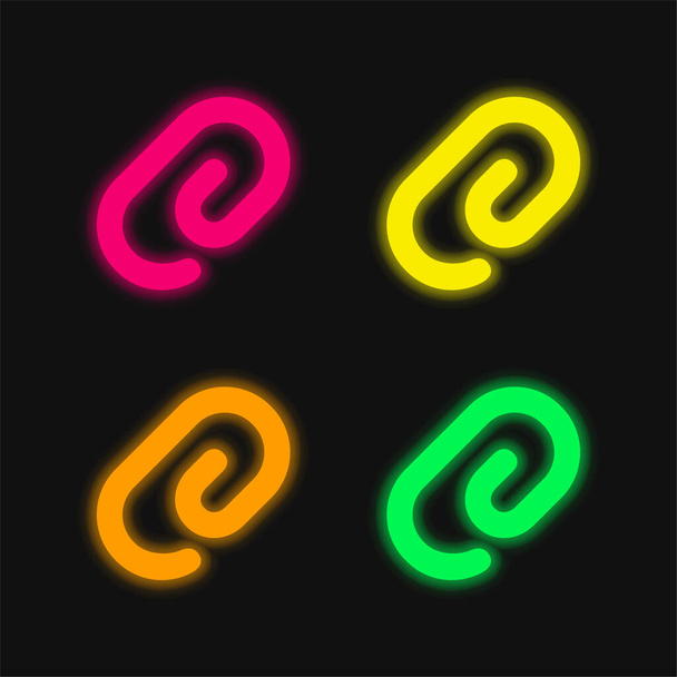 Attach Interface Clip Symbol four color glowing neon vector icon - Vector, Image