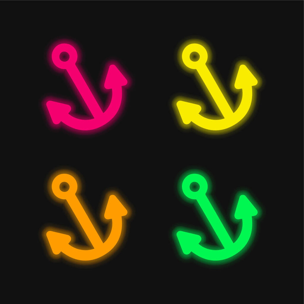 Ancre quatre couleurs rougeoyantes icône vectorielle néon - Vecteur, image