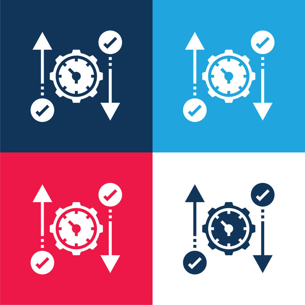 Ágil azul y rojo conjunto de iconos mínimo de cuatro colores - Vector, imagen