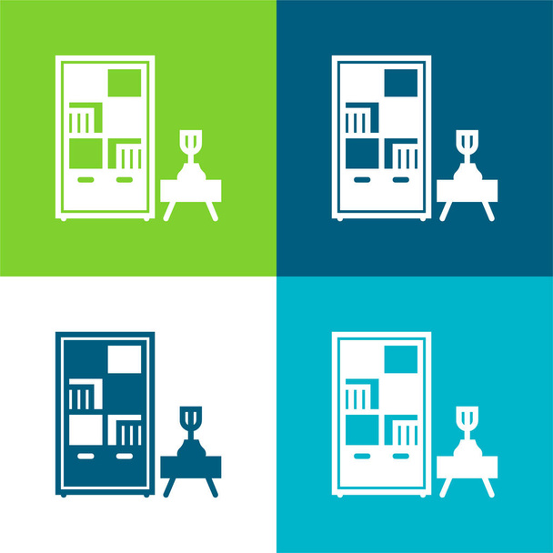 Könyvespolc lakás négy szín minimal ikon készlet - Vektor, kép