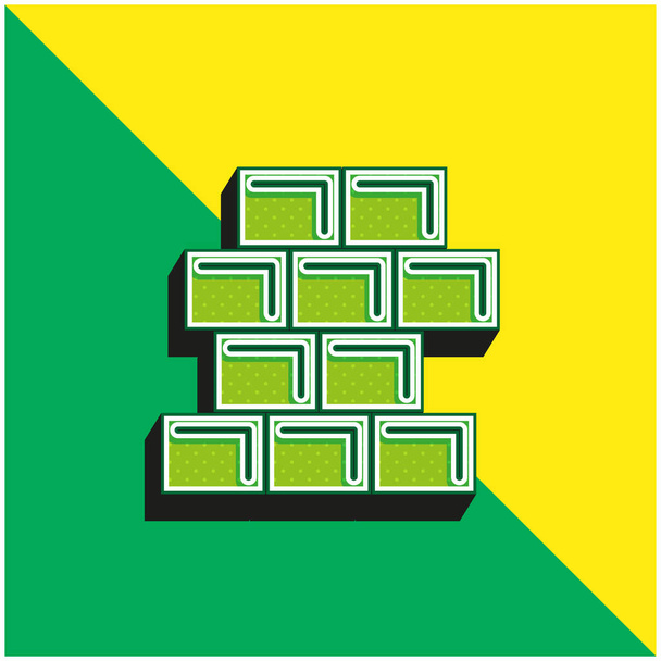 Brick Wall Groen en geel modern 3D vector icoon logo - Vector, afbeelding