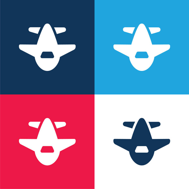 Ensemble d'icônes minime quatre couleurs bleu et rouge pour avion de ligne - Vecteur, image