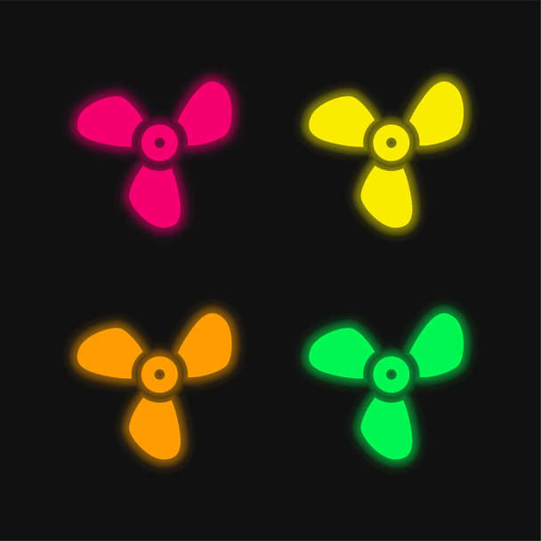 Grote Propeller vier kleuren gloeiende neon vector icoon - Vector, afbeelding