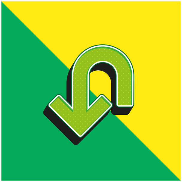 стрелка вниз кривая зеленый и желтый современный 3D логотип векторной иконки - Вектор,изображение