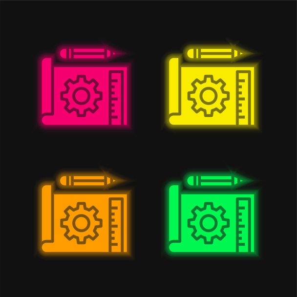 Tervrajz négy szín izzó neon vektor ikon - Vektor, kép