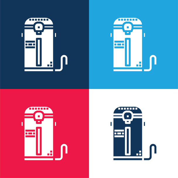 Kocioł niebieski i czerwony czterech kolorów minimalny zestaw ikon - Wektor, obraz