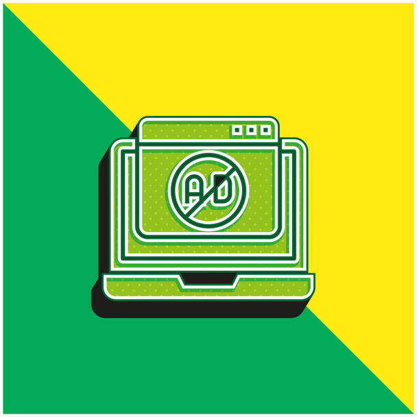 Bloqueador de anuncios verde y amarillo moderno vector 3d icono logotipo - Vector, imagen