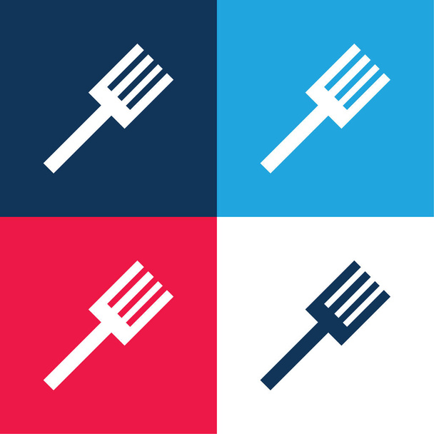 Big Fork kék és piros négy szín minimális ikon készlet - Vektor, kép