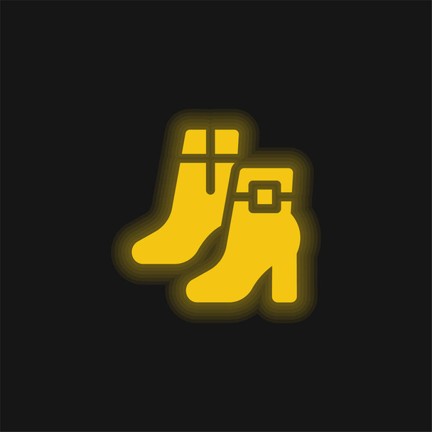 Botas amarillo brillante icono de neón - Vector, imagen