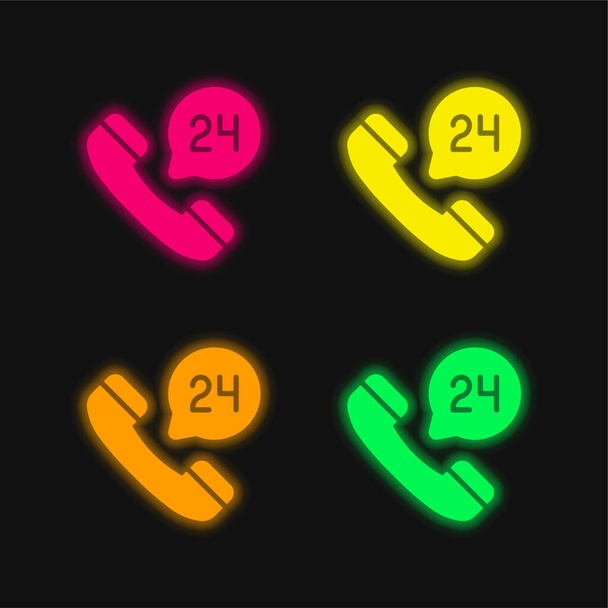 24 Godziny cztery kolor świecący neon wektor ikona - Wektor, obraz