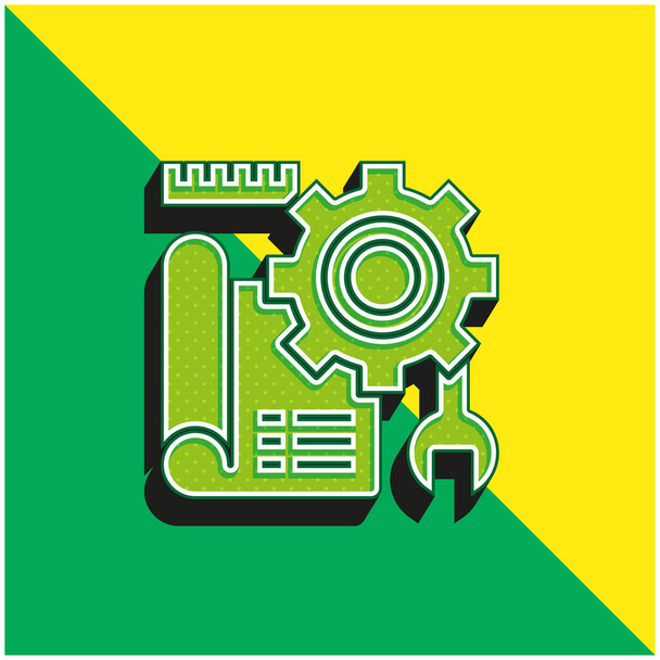 Blueprint Зеленый и желтый современный трехмерный векторный логотип - Вектор,изображение