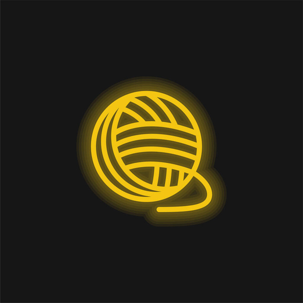 Bal van wol geel gloeiende neon pictogram - Vector, afbeelding