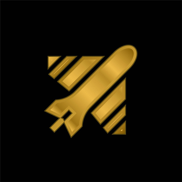 Avión chapado en oro icono metálico o logo vector - Vector, imagen