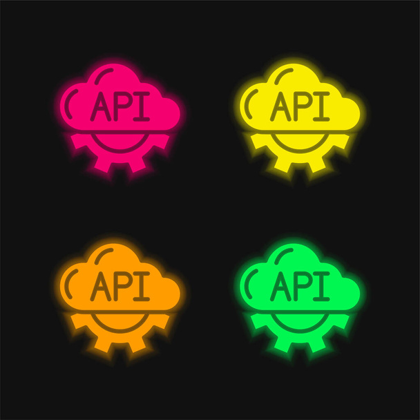 Api quatre couleurs brillant icône vectorielle néon - Vecteur, image