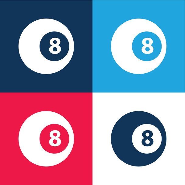 Black Eight Billiard Ball blue and red four color minimum icon set - Вектор, зображення