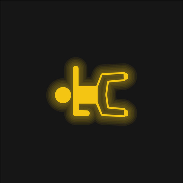 Jongen Leggend op de vloer met arm omhoog geel gloeiende neon pictogram - Vector, afbeelding