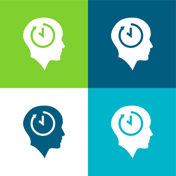 Kopasz fej Time Symbol belső lapos négy szín minimális ikon készlet - Vektor, kép