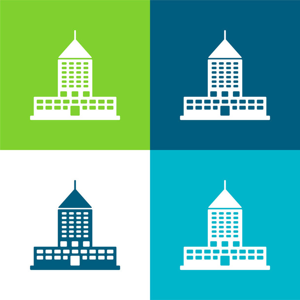 Big Building Płaskie cztery kolory minimalny zestaw ikon - Wektor, obraz