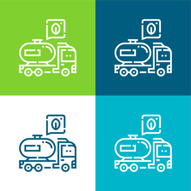 Biodiesel Vlak vier kleuren minimale pictogram set - Vector, afbeelding