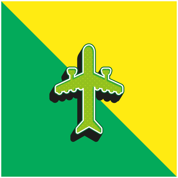 2つのエンジンを搭載した飛行機緑と黄色の近代的な3Dベクトルアイコンのロゴ - ベクター画像