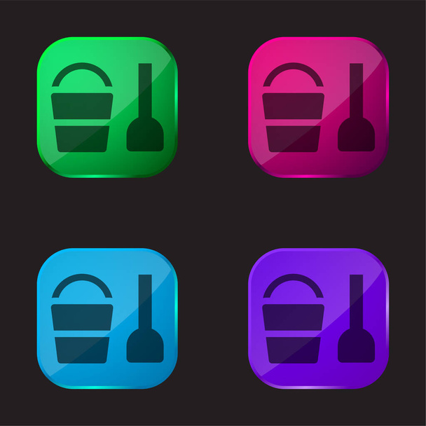 Jouet de plage icône de bouton en verre quatre couleurs - Vecteur, image